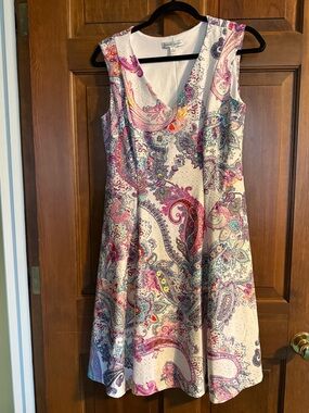 Sandra Darren Paisley Print V-Neck Fit & Flare Dress size 6 EUC